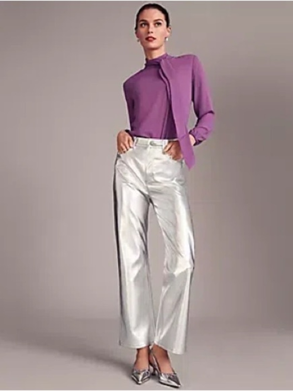 Ann Taylor The Ankle Boot Pant in Metallic Faux Leather Silver Size 6P NWT